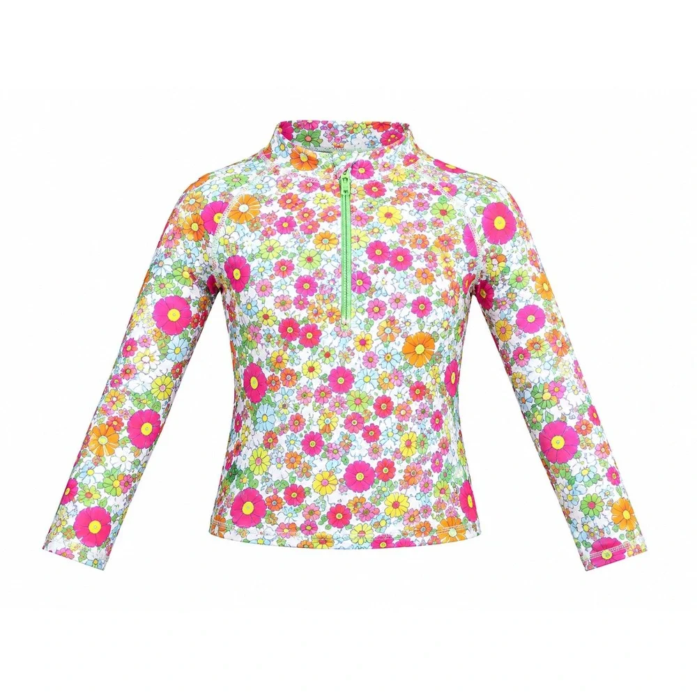 Betsey Johnson rash guard Girls Long Sleeve Swim Top Floral 10 beach colorful